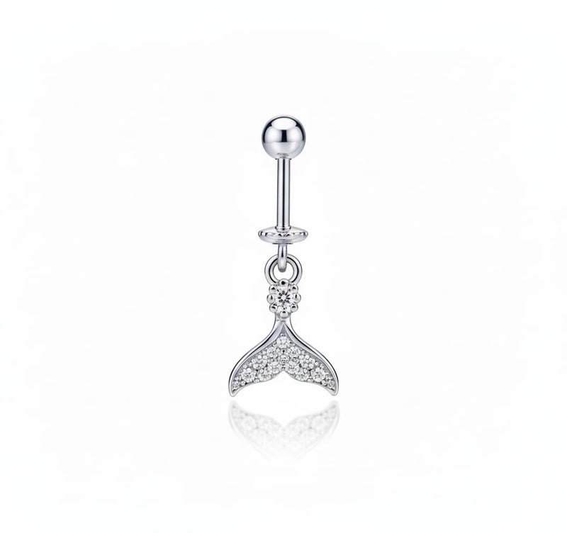 SHIELD PLUS Sparkly Mermaid/Whale Tail Dangle Barbell Earrings CZ Stud Industrial/Cartilage Piercing Jewelry for Women & Girls - Image 1
