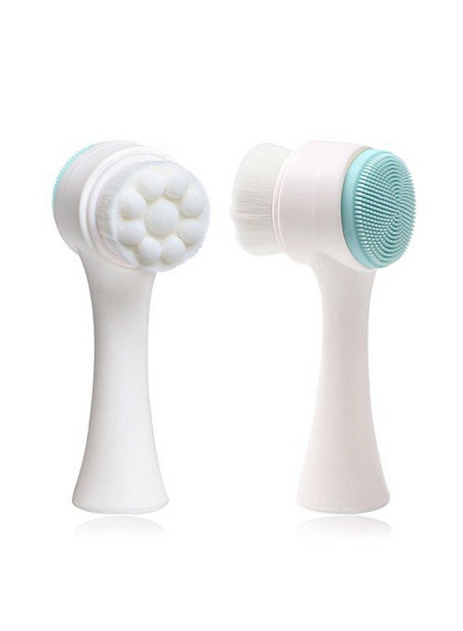 Semilyn 2 In 1 Face Brush Double Sided Facial Cleansing Brush Silicone Cleansing Side And Soft Bristles Washing Face Cleansing And Exfoliating Scrubber To Massage And Scrub Your Skin (White And Blue) - Image 2