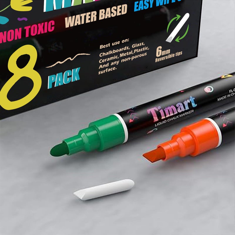 Timart Liquid Chalk Markers, 6mm Bold Tip Chalk Pens, Dry Erase Marker Pens for Chalkboards, Signs, Blackboards, Windows, Glass - Reversible Tip, First Day of School Board Pens (Classic) - Image 4