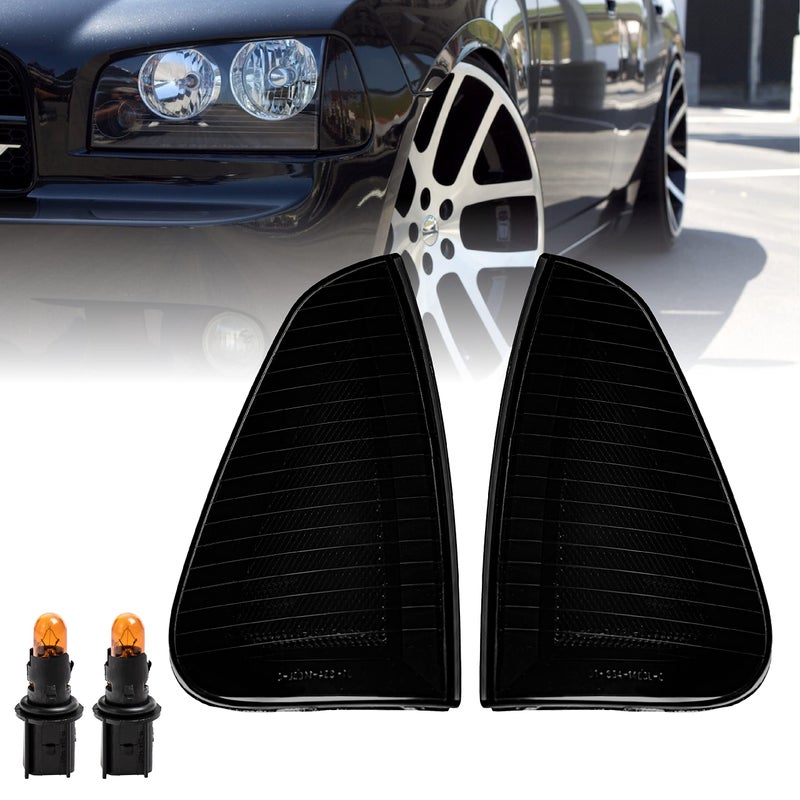 USR DEPO Charger Turn Signal Lights BlackSmoke Front Corner Lamps Left RIght Compatible with 20062010 Dodge Charger Sedan Smoked Lens