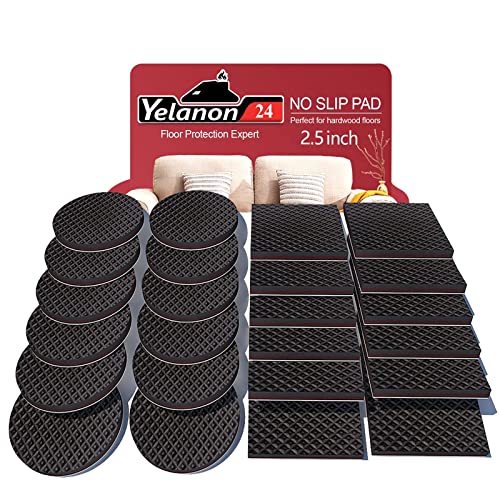 Yelanon Non Slip Furniture Pads -24 pcs 2.5" Furniture Grippers, Non Skid for Furniture Legs,Self Adhesive Rubber Furniture Feet, Anti Slide Furniture Hardwood Floor Protector for Keep Couch Stoppers - Image 1