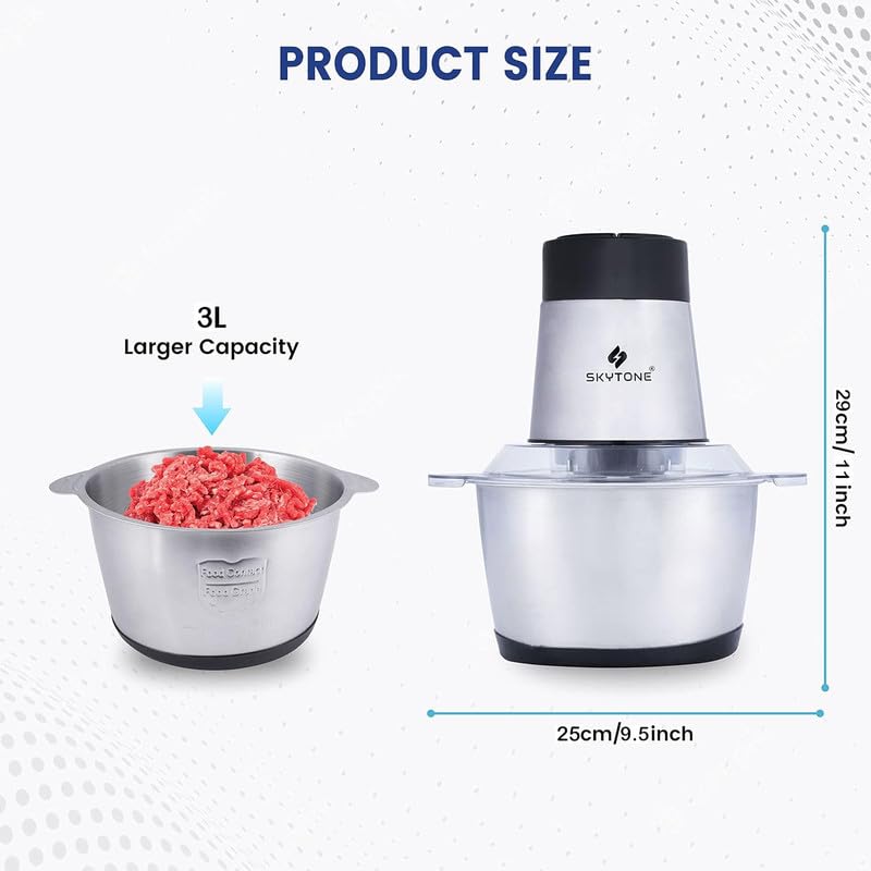 SKYTONE Electric Chopper, Meat Chopper With Stainless Steel Bowl Heavy 700W Motor - 2 Speed Modes For Kitchen Food Processor, Meat, Vegetables, Onion, Mince (2L) - Image 5