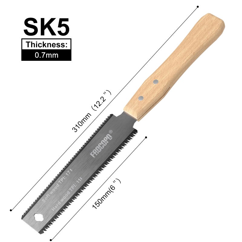 Frocopo Hand Saw Woodworking Tools, 6-Inch Pull Saw, Flexible Double-Edge Blade 17/11 TPI, Japanese Flush Cut for DIY Craft, Non-Slip Wood Handle, Sharp & Lightweight for Woodworking and Garden Trim - Image 2