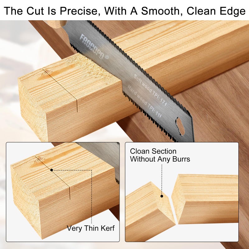 Frocopo Hand Saw Woodworking Tools, 6-Inch Pull Saw, Flexible Double-Edge Blade 17/11 TPI, Japanese Flush Cut for DIY Craft, Non-Slip Wood Handle, Sharp & Lightweight for Woodworking and Garden Trim - Image 3