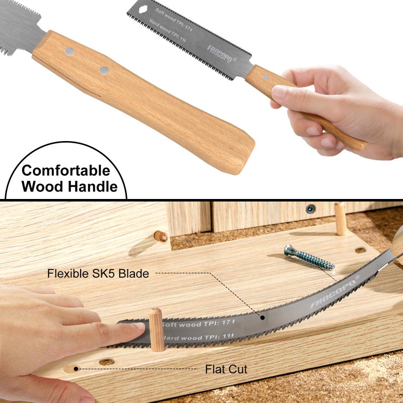 Frocopo Hand Saw Woodworking Tools, 6-Inch Pull Saw, Flexible Double-Edge Blade 17/11 TPI, Japanese Flush Cut for DIY Craft, Non-Slip Wood Handle, Sharp & Lightweight for Woodworking and Garden Trim - Image 4