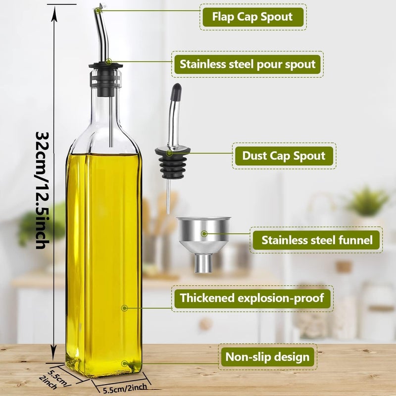 Showvigor Olive Oil Dispenser Bottle, 500 ml Glass, 2 Stainless Steel Pourers, Adult, Indoor Use, Cooking, Flavoring, Outdoor Food Preparation - Image 2