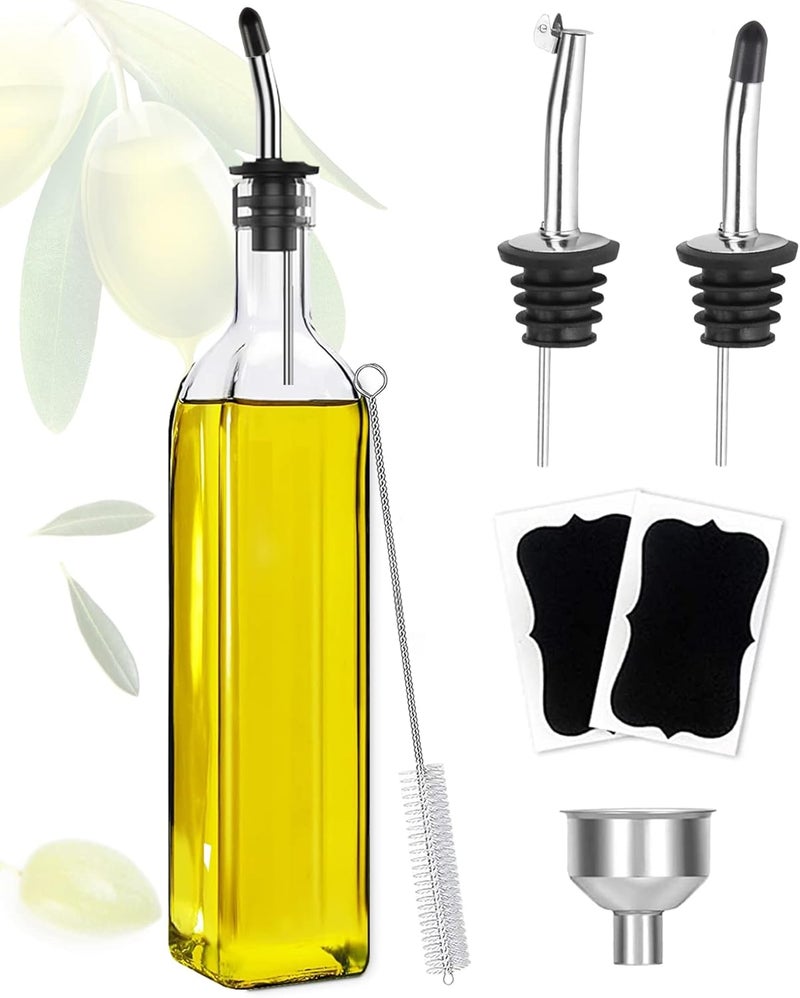 Showvigor Olive Oil Dispenser Bottle, 500 ml Glass, 2 Stainless Steel Pourers, Adult, Indoor Use, Cooking, Flavoring, Outdoor Food Preparation - Image 1