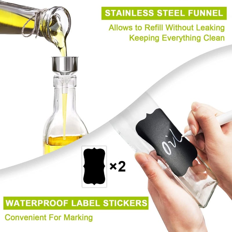 Showvigor Olive Oil Dispenser Bottle, 500 ml Glass, 2 Stainless Steel Pourers, Adult, Indoor Use, Cooking, Flavoring, Outdoor Food Preparation - Image 5
