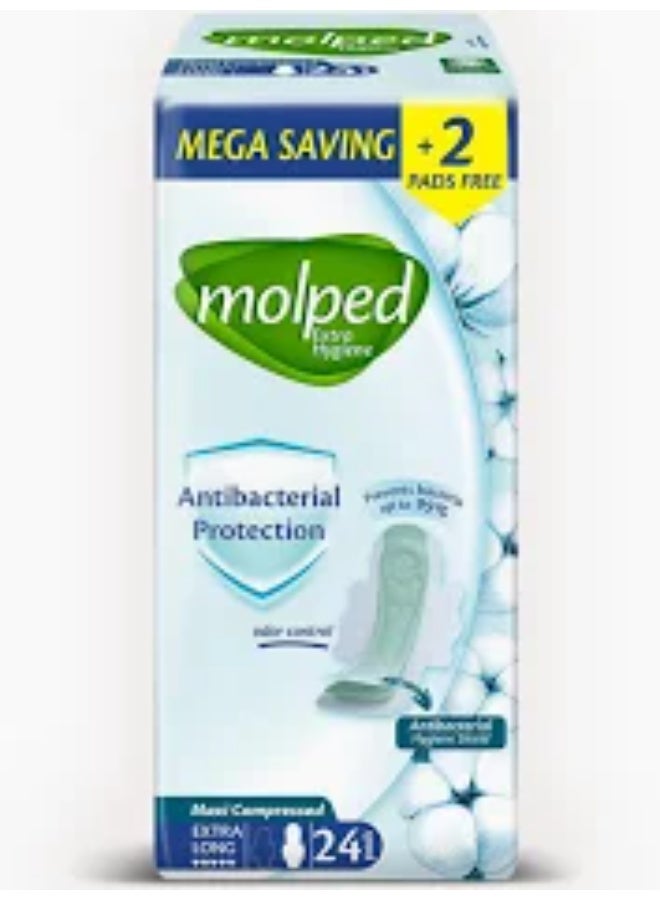 MOLPED Antibacterial Maxi Thick Extra Long Sanitary Pads, 24 Count