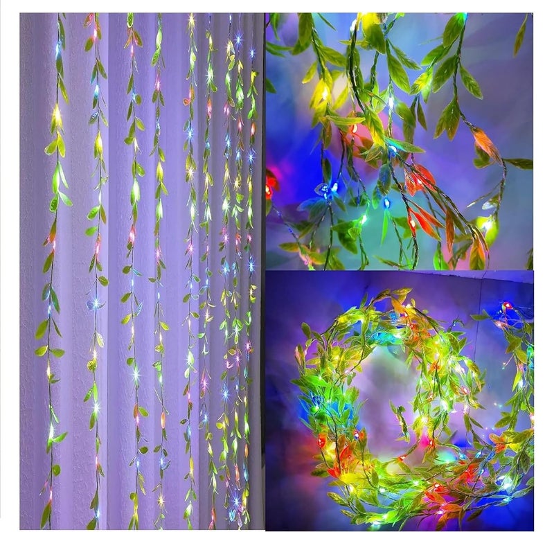 Litehom Diwali Fairy Lights Leaf Curtain String Light, 180 LED Artificial Leaf Vine with 8 Modes for Diwali, Navratri, Christmas & New Year Home & Party Decor (10×3 ft) Multicolor - Image 3