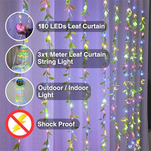 Litehom Diwali Fairy Lights Leaf Curtain String Light, 180 LED Artificial Leaf Vine with 8 Modes for Diwali, Navratri, Christmas & New Year Home & Party Decor (10×3 ft) Multicolor - Image 4