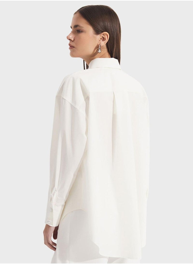 جون قميص بياقة مزخرفة وأزرار سفلية - Image 2