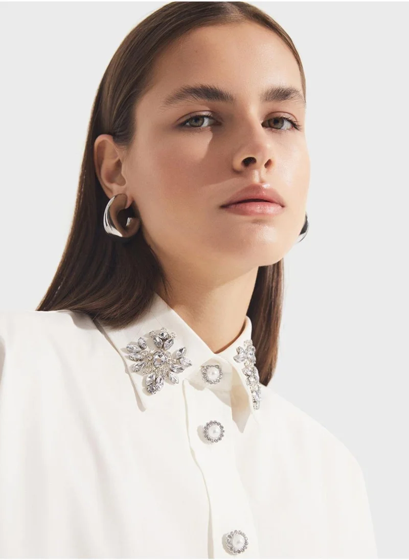 JUNE Embellished Collar Button Down Shirt