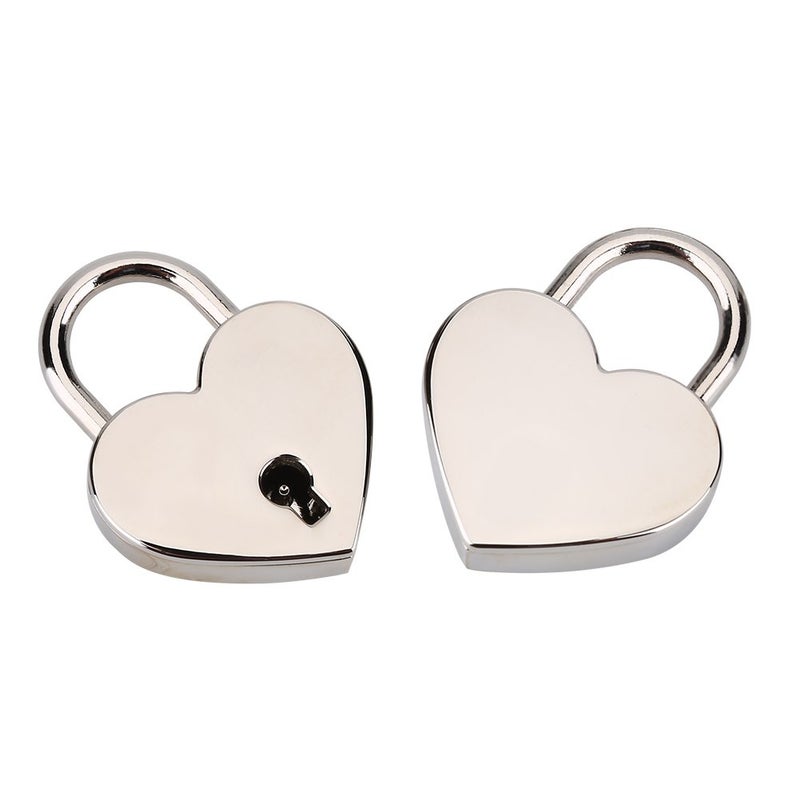 WALFRONT Silver Padlock with Key 2PackHeartShaped Skeleton Key Lock SetZinc Metal Lo - Image 3