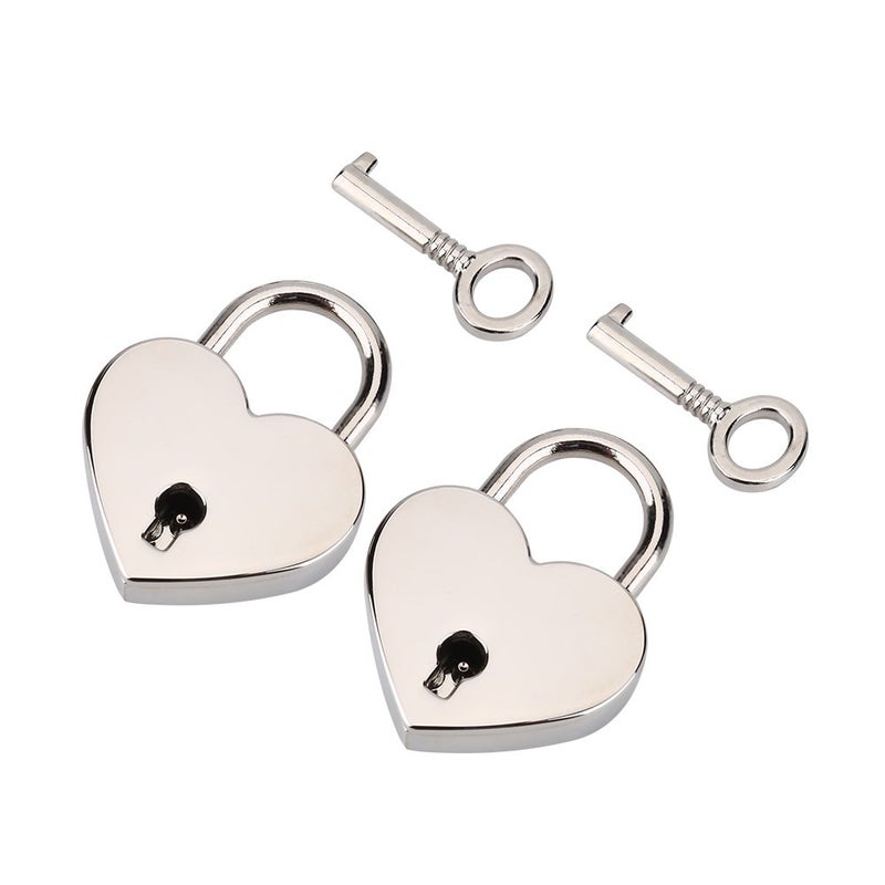 WALFRONT Silver Padlock with Key 2PackHeartShaped Skeleton Key Lock SetZinc Metal Lo - Image 1