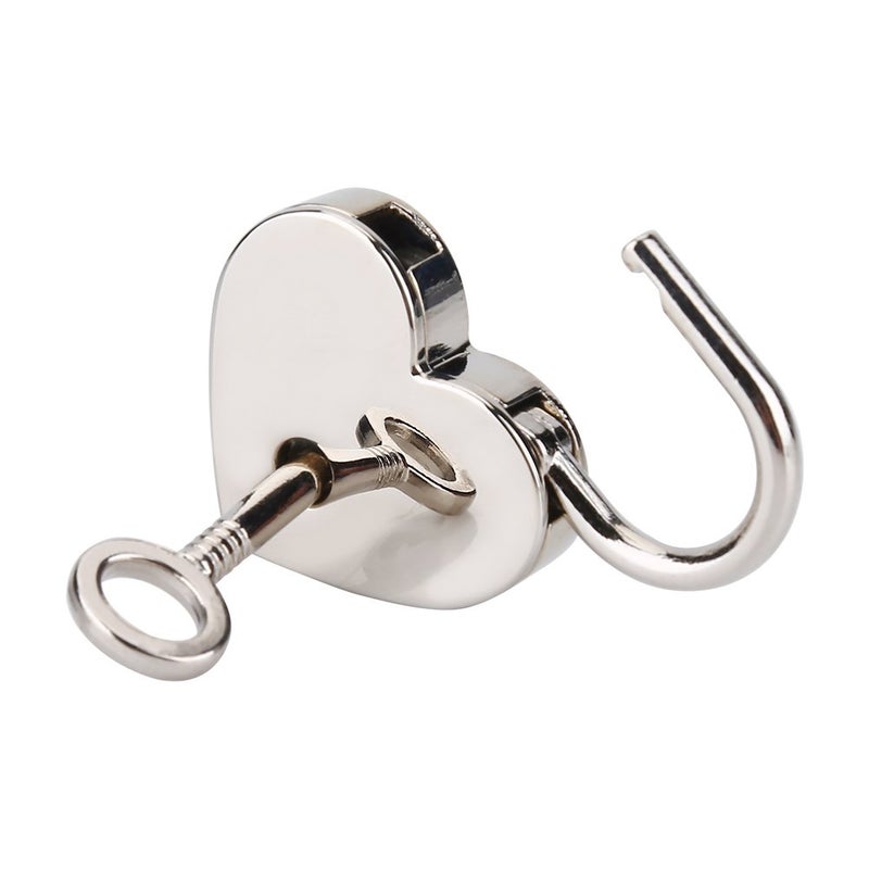 WALFRONT Silver Padlock with Key 2PackHeartShaped Skeleton Key Lock SetZinc Metal Lo - Image 4
