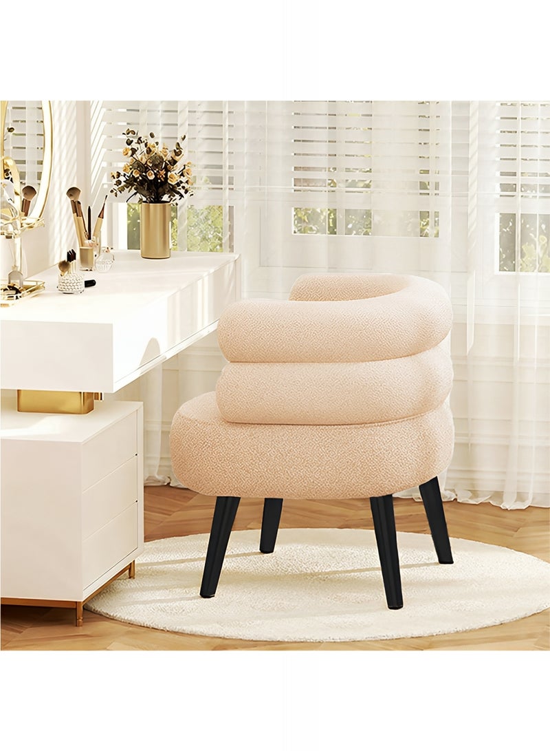Taimi Elegant Design Boucle Chair, Bedroom Vanity Chair, Boucle Chair for Living Room and Office - Beige with Black Legs, 74x62x70cm - Image 2