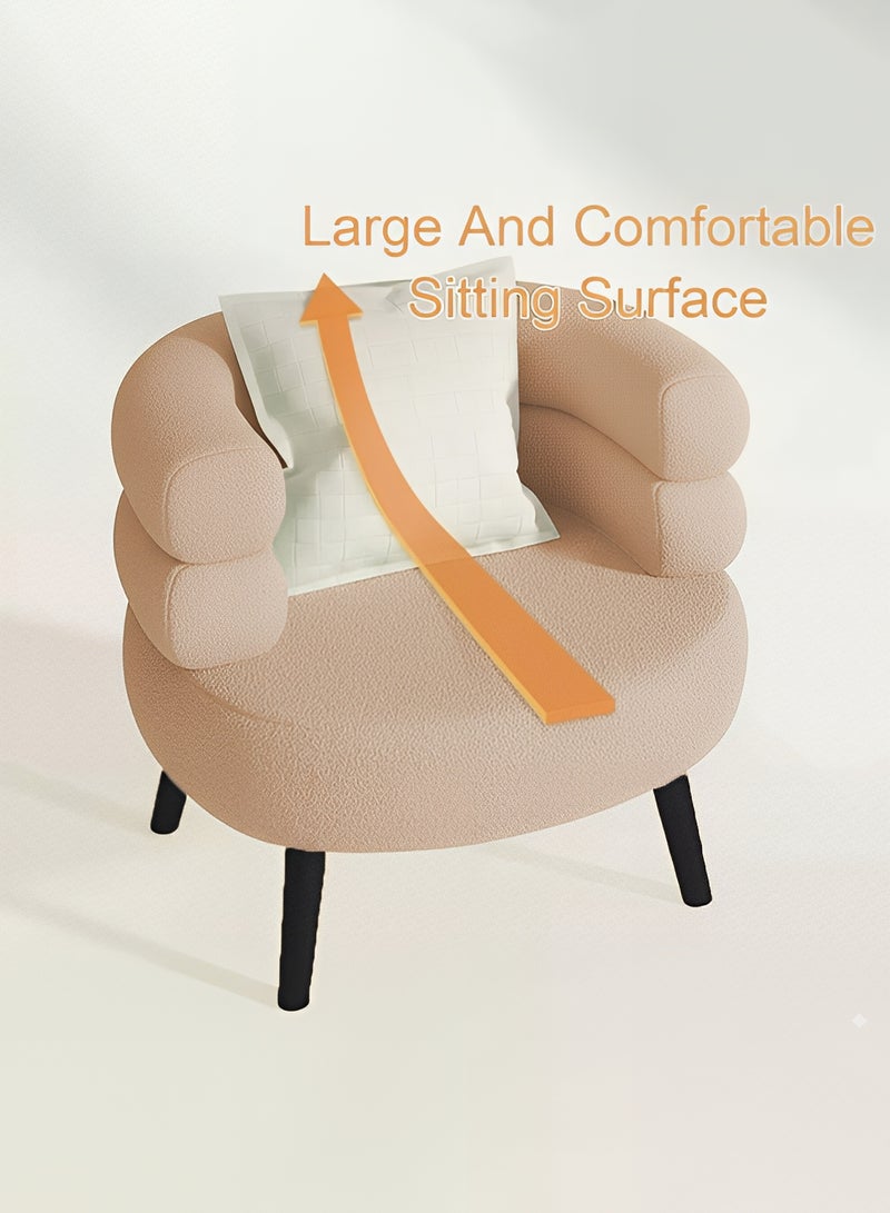 Taimi Elegant Design Boucle Chair, Bedroom Vanity Chair, Boucle Chair for Living Room and Office - Beige with Black Legs, 74x62x70cm - Image 4