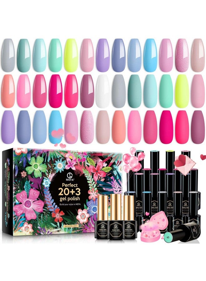 MEFA Spring Gel Nail Polish Set 23 Pcs, 20 Colors Pastel Hot Pink Sage Green Blue Bright Colors Nail Gel Kit With Glossy&Matte Top Base Coat Starters Nails Art Manicure Home Gifts Decoration - Image 1