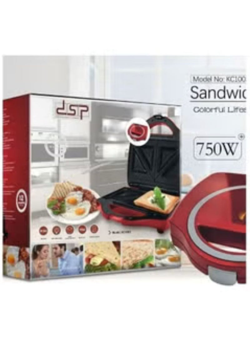 DSP Sandwich Maker Toaster 750W 2pcs Fixed Triangle Plates Non-Stick Coating With Indicator Light, Non-Slip Feet Stand Upright For Storage And Space Saving KC1003 Color Wine - Image 1