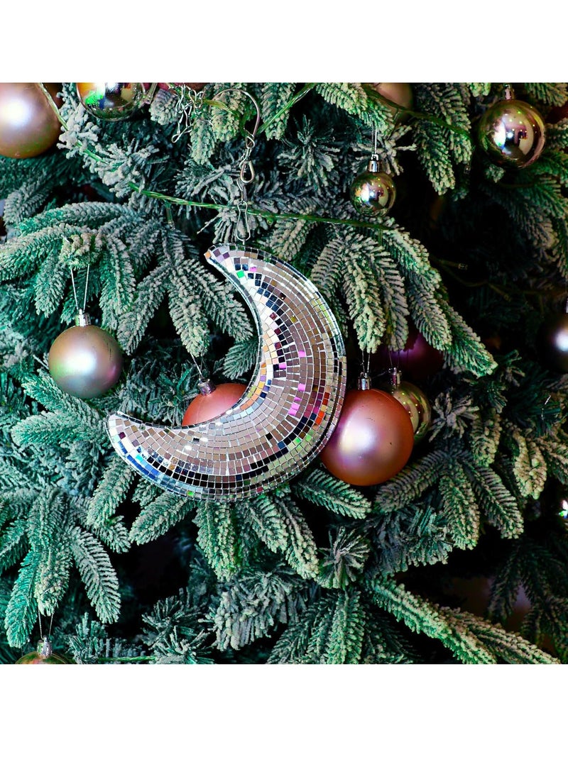 KASTWAVE كرة ديسكو على شكل قمر، 8 بوصة كرة ديسكو معلقة، كرات مرآة فضية لأسطح المسرح، ديكور منزل فني لتزيين الشجرة، حفلة، غرفة، فناء، كرة مرآة عتيقة مصنوعة يدوياً، 1 قطعة - Image 3