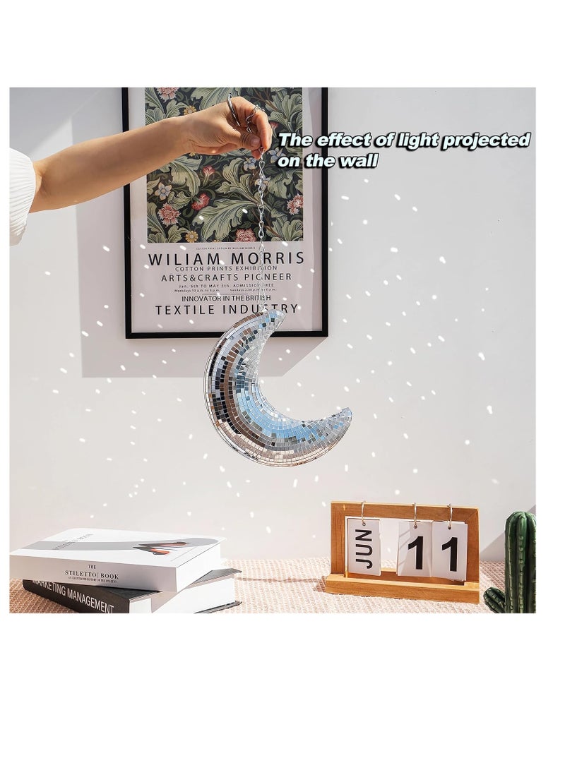 KASTWAVE كرة ديسكو على شكل قمر، 8 بوصة كرة ديسكو معلقة، كرات مرآة فضية لأسطح المسرح، ديكور منزل فني لتزيين الشجرة، حفلة، غرفة، فناء، كرة مرآة عتيقة مصنوعة يدوياً، 1 قطعة - Image 4