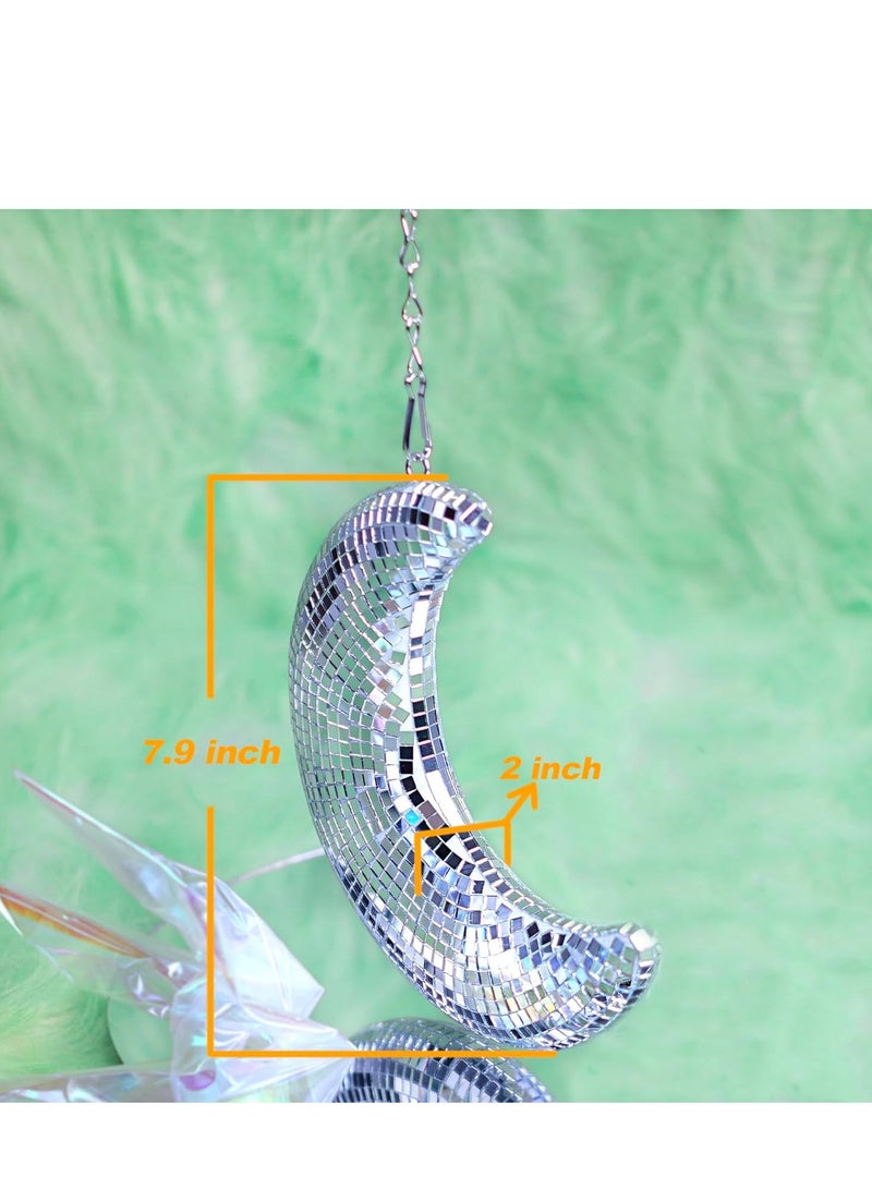 KASTWAVE كرة ديسكو على شكل قمر، 8 بوصة كرة ديسكو معلقة، كرات مرآة فضية لأسطح المسرح، ديكور منزل فني لتزيين الشجرة، حفلة، غرفة، فناء، كرة مرآة عتيقة مصنوعة يدوياً، 1 قطعة - Image 2