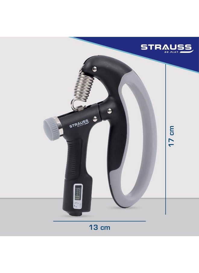 STRAUSS - D-Shape Hand Grip With Digital Counter | Adjustable Resistance (10Kg -100Kg) | Hand/Power Gripper For Home & Gym Workouts | Finger & Forearm Hand Exercises & Strength Building (Black) - Image 1
