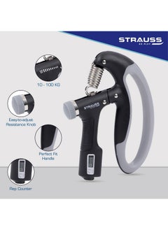 STRAUSS D-Shape Hand Grip With Digital Counter | Adjustable Resistance (10Kg -100Kg) | Hand/Power Gripper For Home & Gym Workouts | Finger & Forearm Hand Exercises & Strength Building (Black)  - Image 2