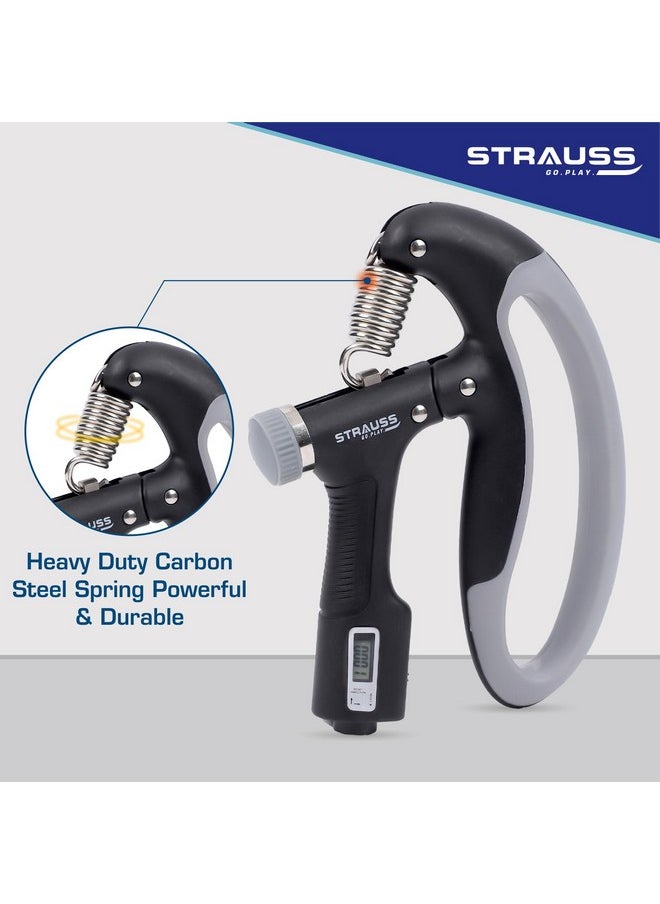 STRAUSS - D-Shape Hand Grip With Digital Counter | Adjustable Resistance (10Kg -100Kg) | Hand/Power Gripper For Home & Gym Workouts | Finger & Forearm Hand Exercises & Strength Building (Black) - Image 1