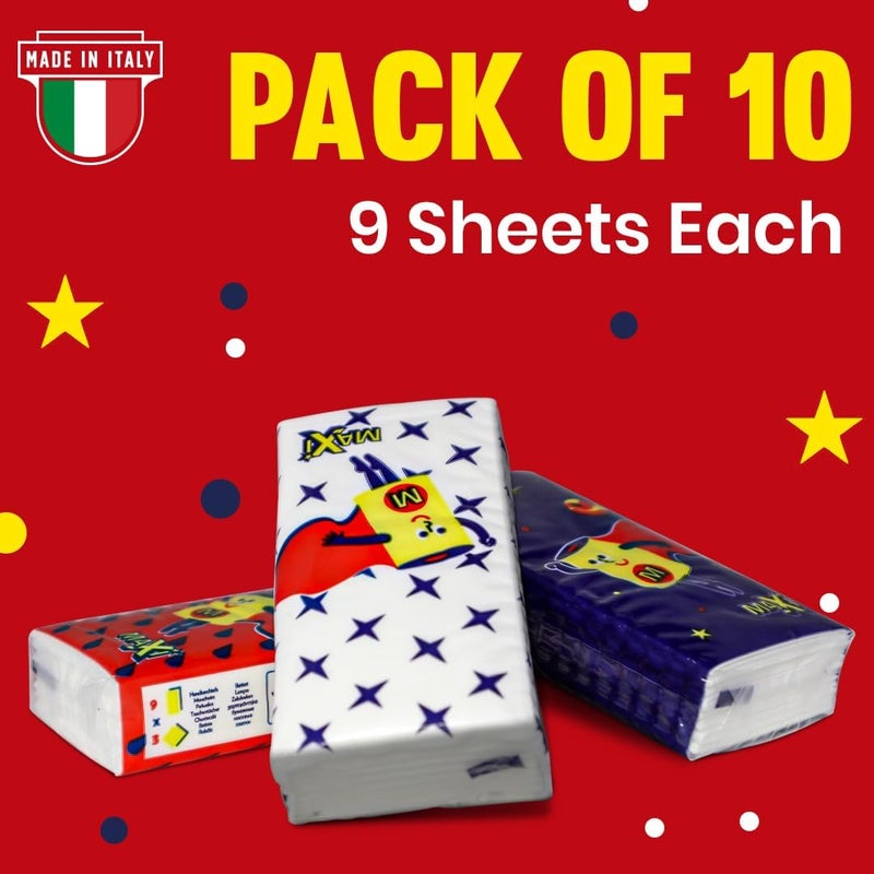 Maxi Supercarta 3 Ply Pocket Facial Tissues 10 Packs of Super Soft Tissue 9 Sheets Each pack with Flap Packing to Keep Tissue Clean and Fresh for On-the-Go Use - Image 3