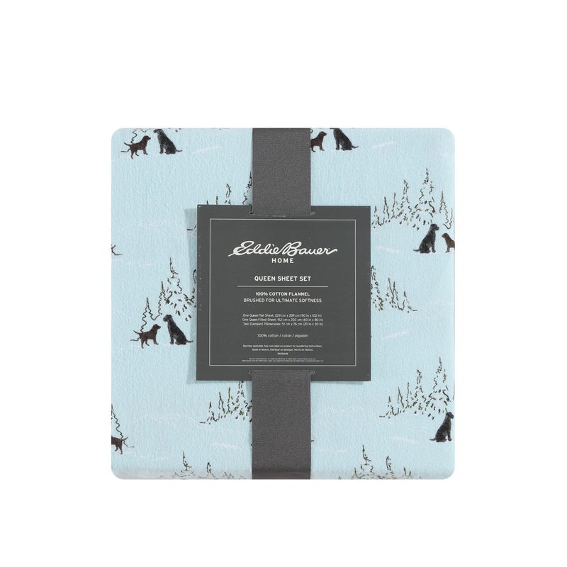 Eddie Bauer - Flannel Sheets Full Size, Anti-Pilling & Wrinkle Resistant Cotton, Touchably Soft for All-Season Comfort - Bed Sheets with Matching Pillowcases & Fitted Sheet (Dog Friends Blue) - Image 2