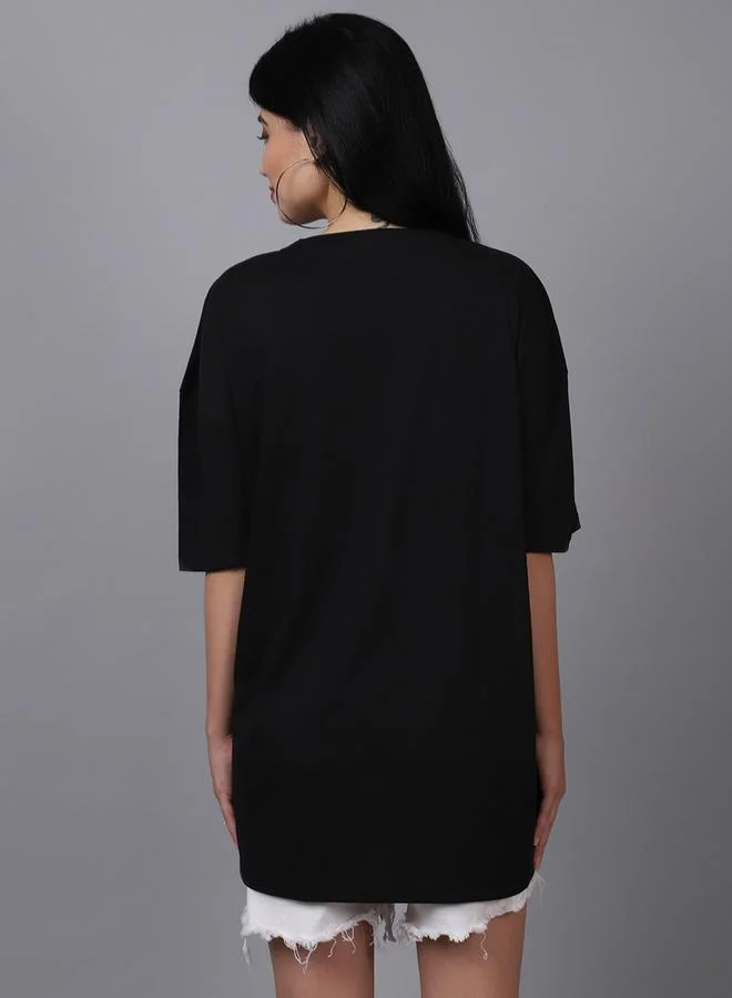 Styli Women Black Oversized Graphic Print T-Shirt By Door74