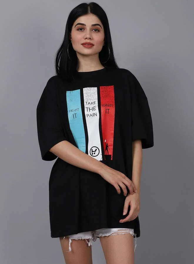 Take Two Women Black Oversized Graphic Print T-Shirt By Door74