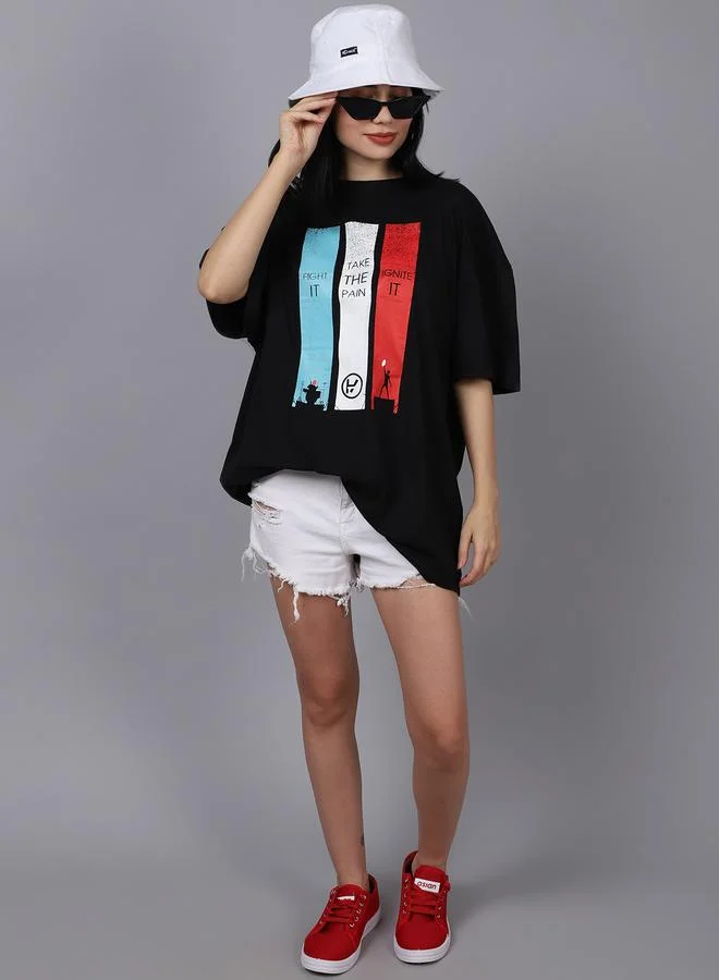 Take Two Women Black Oversized Graphic Print T-Shirt By Door74
