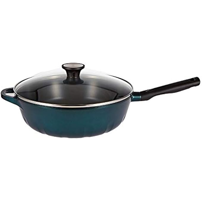 كورنينج وير ريترو فلام ووك 30 سم وعاء طهي من الألومنيوم المصبوب مع غطاء زجاجي أخضر - Image 2