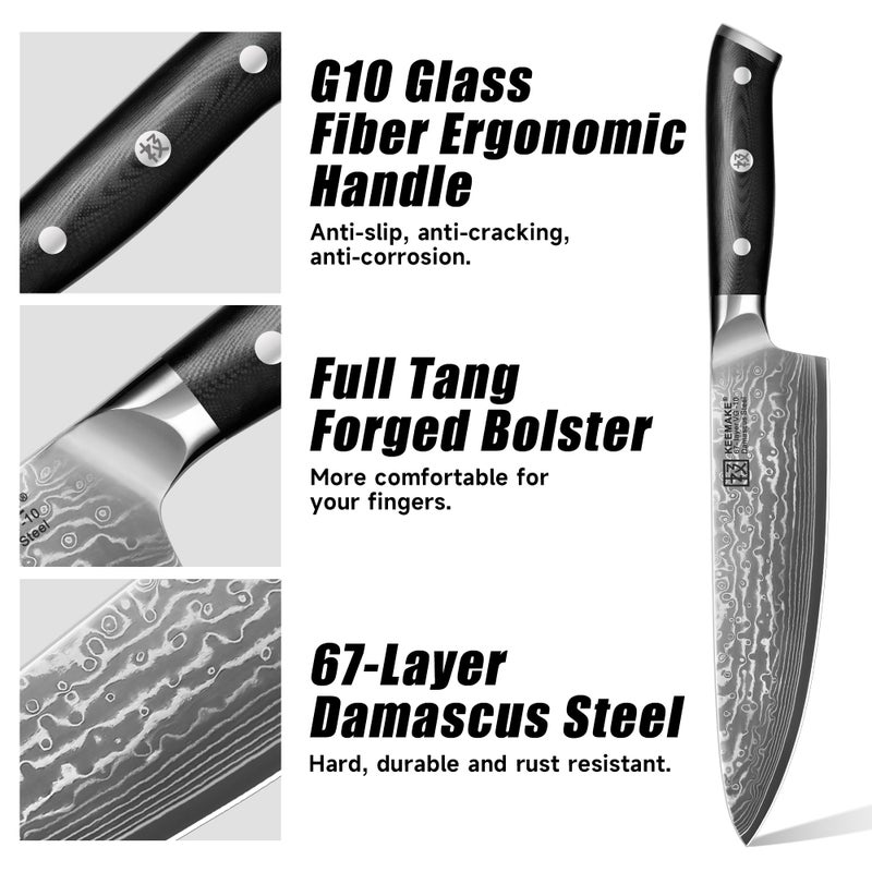 KEEMAKE Damascus Kitchen Knife Set 3 PCS, Sharp Knives Set for Kitchen, 67 Layers Damascus Chef Knives, Japanese Knife Sets with Full Tang Ergonomic Handle, Kitchen Knives for Meat Vegetable - Image 5