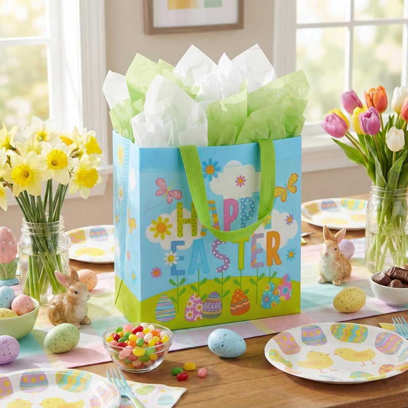 SUNCOLOR Easter Gift Bags, 6 Pack Non-Woven Tote Bags with Bunny Design, 9x9x4.7 Inch, Reusable Party Supplies for Kids Egg Hunt Games - Image 2