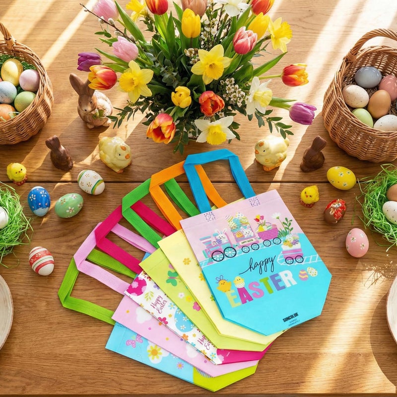 SUNCOLOR Easter Gift Bags, 6 Pack Non-Woven Tote Bags with Bunny Design, 9x9x4.7 Inch, Reusable Party Supplies for Kids Egg Hunt Games - Image 5