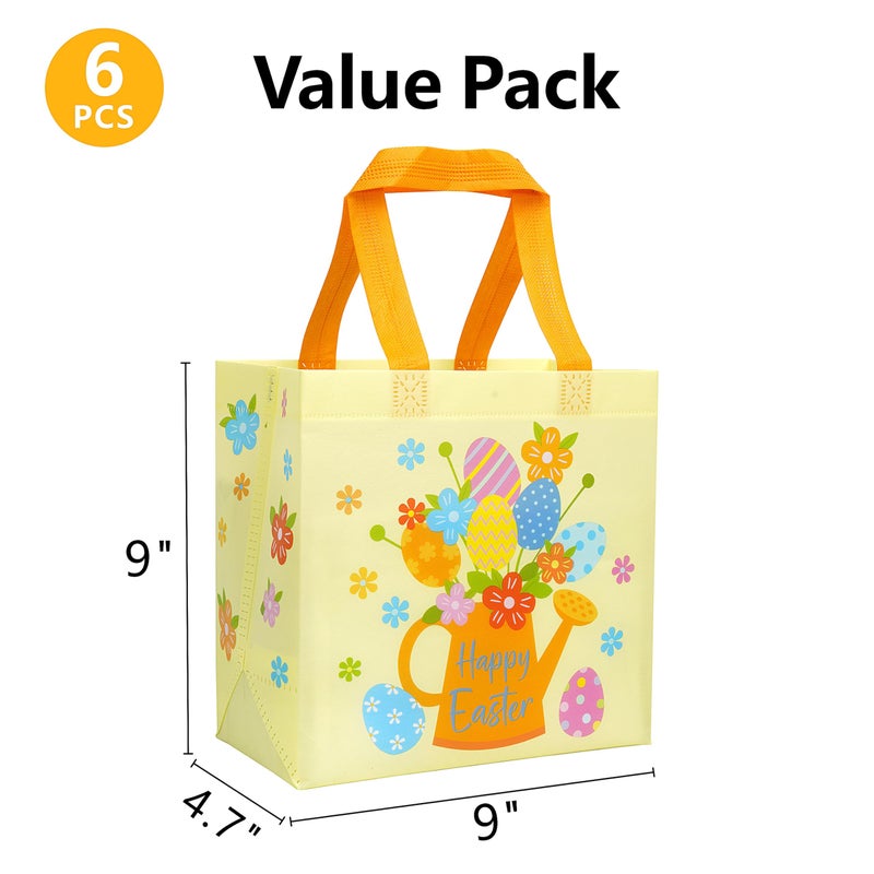 SUNCOLOR Easter Gift Bags, 6 Pack Non-Woven Tote Bags with Bunny Design, 9x9x4.7 Inch, Reusable Party Supplies for Kids Egg Hunt Games - Image 3