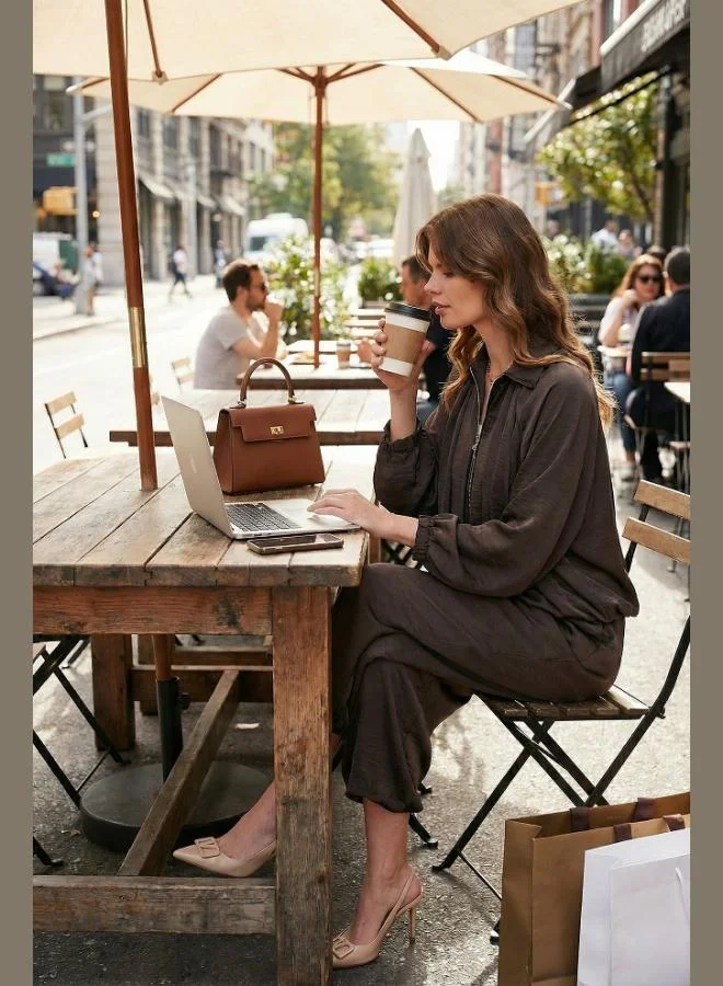 Lela Lela Oversize Classic Collar Batwing Sleeve Zippered Satin Jacket Women's JACKET 6839584