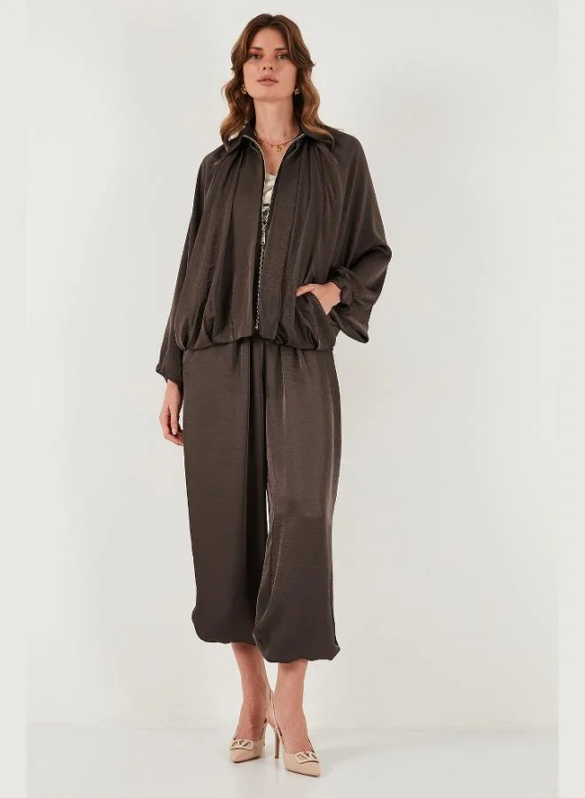 Lela Lela Oversize Classic Collar Batwing Sleeve Zippered Satin Jacket Women's JACKET 6839584