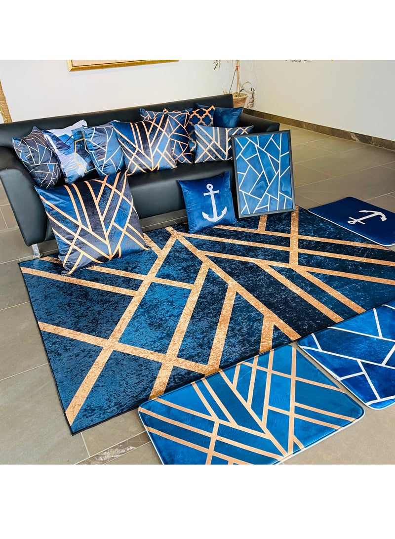 RIZARIES Art Deco Blue Centerpiece Rug, Fabric, Rectangle  - Image 4