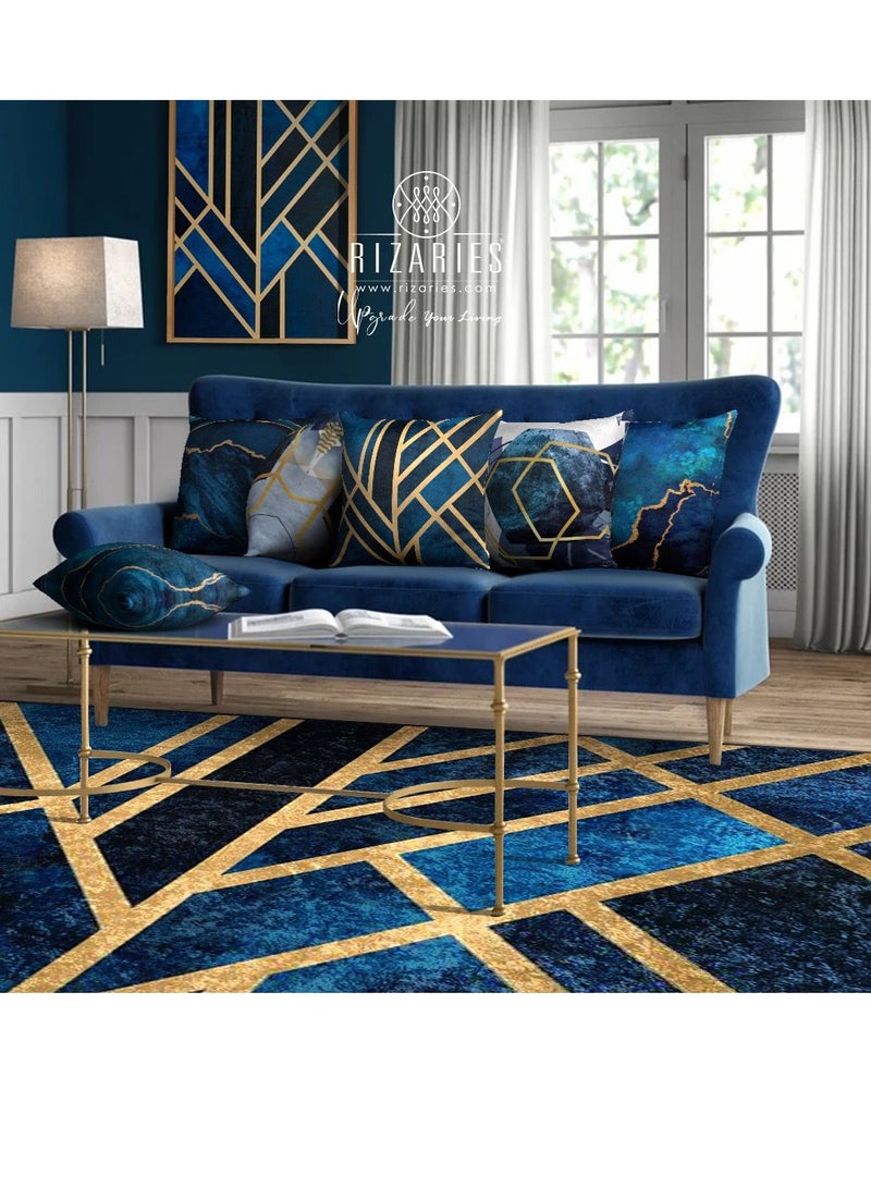 RIZARIES Art Deco Blue Centerpiece Rug, Fabric, Rectangle  - Image 1