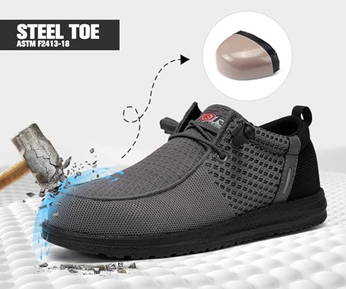 LARNMERN Slip On Steel Toe Shoes Men Lightweight Comfortable Lounging Walking Sneakers Safety Work Steel Toe Loafers (10 Men, Dark Gray) - Image 5