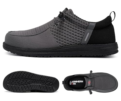 LARNMERN Slip On Steel Toe Shoes Men Lightweight Comfortable Lounging Walking Sneakers Safety Work Steel Toe Loafers (10 Men, Dark Gray) - Image 2