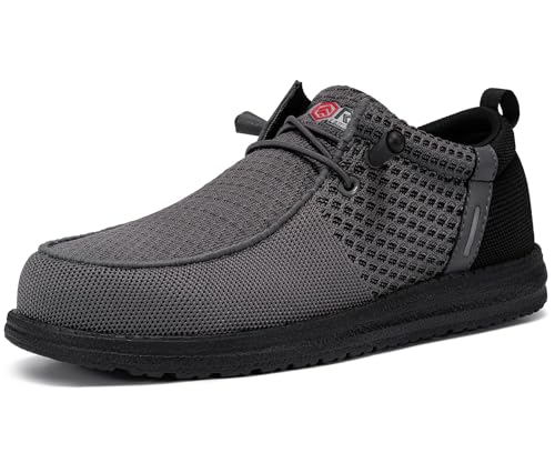 LARNMERN Slip On Steel Toe Shoes Men Lightweight Comfortable Lounging Walking Sneakers Safety Work Steel Toe Loafers (10 Men, Dark Gray) - Image 1