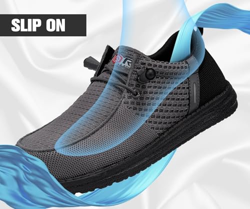 LARNMERN Slip On Steel Toe Shoes Men Lightweight Comfortable Lounging Walking Sneakers Safety Work Steel Toe Loafers (10 Men, Dark Gray) - Image 4