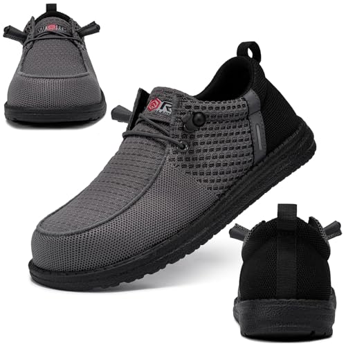 LARNMERN Slip On Steel Toe Shoes Men Lightweight Comfortable Lounging Walking Sneakers Safety Work Steel Toe Loafers (10 Men, Dark Gray) - Image 3
