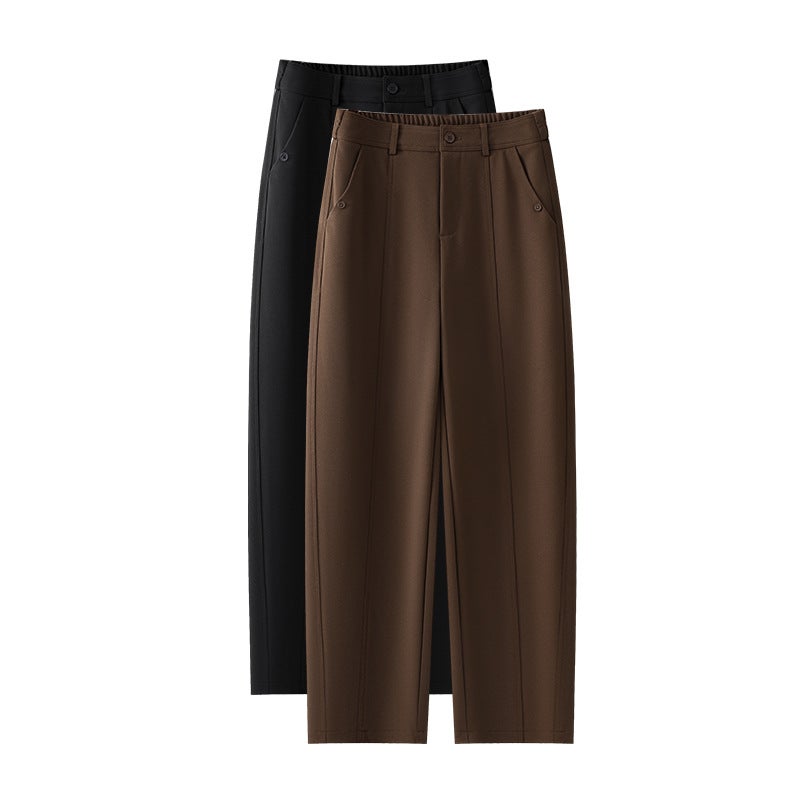 Spring Smoke Tube Pants Womens New High Waist Slim-Fit Slimming Stretch Straight Pants All-Match Commuter Small Casual Pants Coffee - Image 3